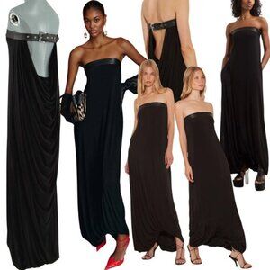 🆕 RAT & BOA 🧿 NWOT Antonie Draped Maxi Dress w Leather Belt, Black - Sz XXS/XS